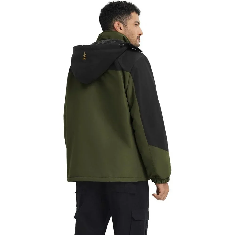 Men's Army Green Waterproof Winter Warm Snow Coat Fleece Lined Hiking Ski Jacket